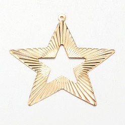 Light Gold Звезды железа подвески, гравированные металлические украшения, золотой свет, 50x49x0.5 мм, отверстие : 0.7 мм