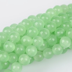 Light Green Cat Eye Beads, Round, Light Green, 6mm, Hole: 1mm, about 66pcs/strand, 14.5 inch/strand