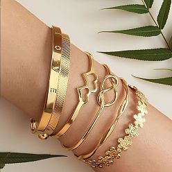 Золотой 6шт. браслеты из сплава для женщин, сердце, цветок и узел, золотые, внутренний диаметр: 2-3/4 дюйм (6.9 см)