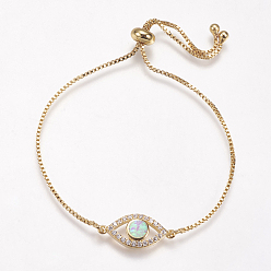 Бледно-Розовый Регулируемые латунные браслеты Боло, слайдерные браслеты, С синтетическим опалом и кубическим цирконием, глаз, золотые, розовый жемчуг, 8-3/4 дюйм (222 мм), 1 мм, ссылка: 20x9x3 mm