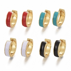 (52) Непрозрачная лаванда Латунные английском замке Серьги-кольца, с эмалью, долговечный, реальный 18 k позолоченный, кольцо, разноцветные, 13x4 мм, штифты : 1 мм