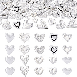 Серебро 60 шт. 10 стили набор фурнитуры для самостоятельного изготовления украшений, включая кабошоны из непрозрачной смолы, Акриловый кабошоны, сердце, серебряные, 13~27.5x18~25x3.5~7.5 мм, 6 шт / стиль