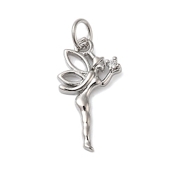 Платина Подвески из латуни и прозрачного циркония с покрытием стойки, без кадмия и без свинца, долговечный, Бабочка фея, с целью перехода в кольце, платина, 18.5x10x2 мм, отверстие : 5 мм