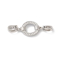 Platinum Rack Plating Brass Micro Pave Clear Cubic Zirconia Fold Over Clasps, Cadmium Free & Lead Free, Long-Lasting Plated, Platinum, 38mm