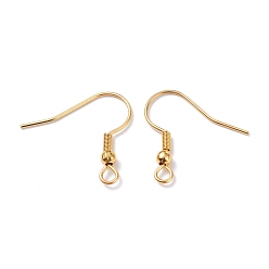 Real 18K Gold Plated 304 Stainless Steel Earring Hooks, Ear Wire, with Horizontal Loop, Real 18K Gold Plated, 20x20x3mm, Hole: 2mm, 21 Gauge, Pin: 0.7mm