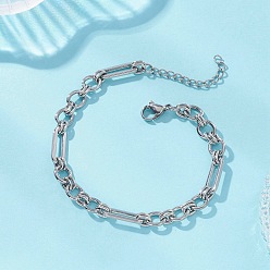 Нержавеющая Сталь Цвет 304 женские браслеты-цепочки со звеньями из нержавеющей стали, прямоугольник с кольцом, цвет нержавеющей стали, 7.32 дюйм (18.6 см)