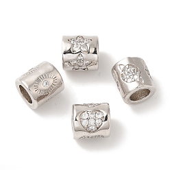 Платина Стойка колонны покрытие латунь микропаве прозрачный кубический цирконий европейские бусины, бусины с большим отверстием, без кадмия и без свинца, долговечный, платина, 8x7.5 мм, отверстие : 4.5 мм