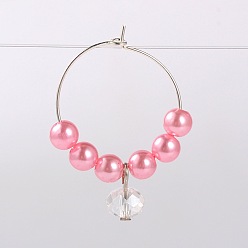 Pink Nachahmung Acryl Perlen Glas Wein Charme, mit Glasperlen und Messing Creolen, Platin Farbe, rosa, 34 mm, Stift: 0.7 mm