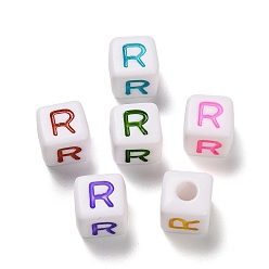Letter R Непрозрачные акриловые бусины, Эмаль стиле, куб с письмом, Буква R, 10x9.5x9 мм, отверстие : 3.8 мм, Около 560 шт / 500 г
