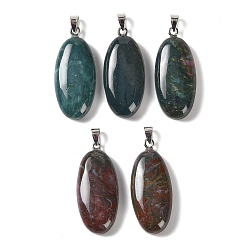 Indian Agate Natural Indian Agate Pendants, with 304 Stainless Steel Snap on Bails, Oval Charm, 44x20x8mm, Hole: 7x4mm