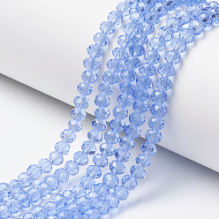 Light Sky Blue Glass Beads Strands, Faceted, Rondelle, Light Sky Blue, 3x2mm, Hole: 0.8mm, about 150~155pcs/strand, 15~16 inch(38~40cm)