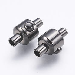 Черный Цвет Металла Латунь штыковые застежками, без свинца, без кадмии и без никеля, колонка, металлический черный , 18~18.5x9.5 мм, отверстие : 2.5 мм