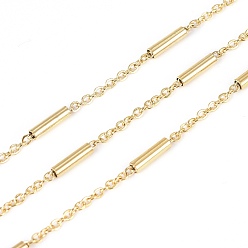 Золотой 304 кабельные цепи из нержавеющей стали, с колоннами из бисера и шпули, пайки, Плоско-овальные, золотые, ссылка: 1.5x1.5x0.3 mm, трубка: 7.5x2мм, около 32.8 футов (10 м) / рулон