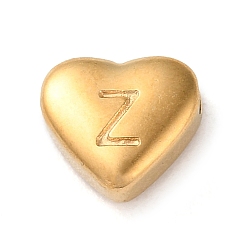 Letter Z 201 Stainless Steel Beads, Golden, Heart, Letter Z, 7x8x3.5mm, Hole: 1.5mm