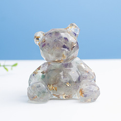 Флюорит Украшения для выставки товаров из смолы, с натуральной флюоритовой крошкой, граненая фигурка медведя, украшение для дома по фэн-шуй, 53x62x65 мм