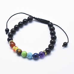 (946F)Морозный цвет внутри  Жонкиль / Непрозрачная зеленая подкладка Натуральные черные агатовые плетеные браслеты из бисера, с шариками из сплава и нейлоновым шнуром, 2-1/4 дюйм (57 мм)