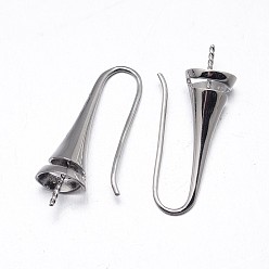 Platinum Anti-Tarnish Rhodium Plated 925 Sterling Silver Earring Hook Findings, Platinum, 30x8.5mm, 18 Gauge, Pin: 1mm