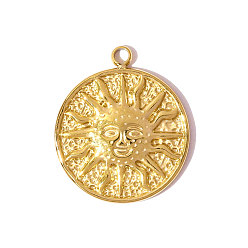 Настоящее золото 18K 304 подвески из нержавеющей стали, солнечные чары, ионное покрытие (ip), реальный 18 k позолоченный, 21x18 мм