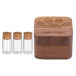 Верблюжий Квадратные деревянные магнитные коробки для хранения сувениров с изображением меха домашних животных с отпечатками лап и 3шт. стеклянными пробковыми бутылками желаний, верблюжие, 5.5x5.5x3.9 см