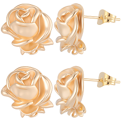 Настоящее золото 18K 10 шт. латунные серьги-гвоздики, цветок, с петлями, реальный 18 k позолоченный, 14x14 мм, отверстие : 1.2 мм, штифты : 0.7 мм
