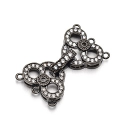 Gunmetal Rack Plating Brass Micro Pave Cubic Zirconia Owl Fold Over Clasps, Lead Free & Cadmium Free, Gunmetal, 28x17x4.5mm, Hole: 1mm