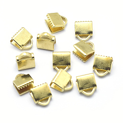 Brut (Non-plaqué) Extrémités de sertissage de ruban de laiton, sans plomb et sans cadmium et sans nickel, brut (non plaqué), 7.5x6.5mm, Trou: 1x3mm