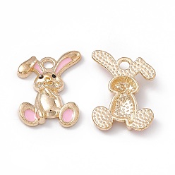 Pink Подвески из эмали и сплава, золотой свет, очарование кролика, розовые, 20x14x3 мм, отверстие : 2 мм