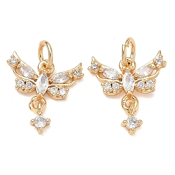 Real 18K Gold Plated Brass Micro Pave Clear Cubic Zirconia Pendants, Butterfly Charms, Real 18K Gold Plated, 17x15.5x4mm, Hole: 4mm