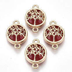 Dunkelrot Glasverbindungsstecker, mit leicht vergoldeten Legierungsbefunden, flach rund mit Baum, dunkelrot, 13.5x19.5x5.5 mm, Bohrung: 1.6 mm