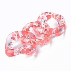 Tomato Transparent Acrylic Linking Rings, Quick Link Connectors, for Curb Chains Making, Twist Oval, Tomato, 31x29x7mm, Inner Diameter: 11x17mm