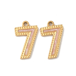 Настоящее золото 18K 304 нержавеющей стальной эмали подвески, ионное покрытие (ip), число 7 прелести, с блеском порошок, реальный 18 k позолоченный, 14~14.5x7.5~9x1.3 мм, отверстие : 1.3 мм