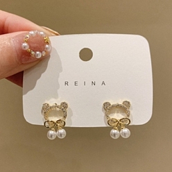 Медведь Женские серьги с подвесками из бусин из искусственного жемчуга, со сплавочной фурнитурой со стразами, медведь, 18x11 мм