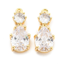 Настоящее золото 18K Латунь со стеклянными подвесками, слезинки, реальный 18 k позолоченный, 21x9x4.5 мм, отверстие : 1.2 мм