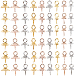 Золотой & Цвет Нержавеющей Стали 90шт 9 стиль 201 и 304 нержавеющая сталь 90шт стальной винт проушина штифт штифт скобы, за половину пробурено бисера, золотые и нержавеющая сталь цвет, 10x4~8 мм, отверстие : 2 мм, штифты : 1~1.3 мм, 10 шт / стиль