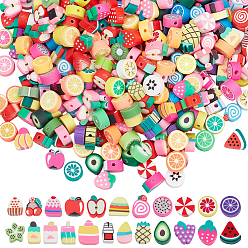 (52) Непрозрачная лаванда 400 шт. 2 стили бусины из полимерной глины ручной работы, тема фруктов, разноцветные, 7~14x6~10x4~5 мм, отверстие : 1.5~2 мм, 200 шт / стиль