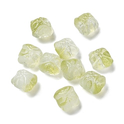 Зелено-Желтый Выпечка расписные прозрачные стеклянные бусины, градиент цвета, лев, зеленый желтый, 11.5x11x9.5 мм, отверстие : 1.2 мм