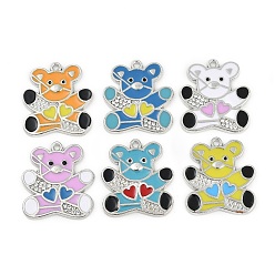 Платина Подвески из эмали и сплава, со стразами, медведь очарование, платина, 24x22x2 мм, отверстие : 1.5 мм