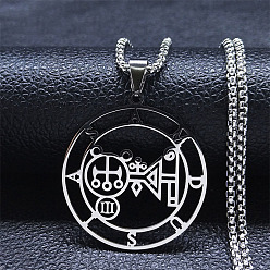 Нержавеющая Сталь Цвет 201 ожерелья с подвесками из нержавеющей стали с изображением печати демона, плоско-круглые, цвет нержавеющей стали, 19.84 дюйм (50.4 см)