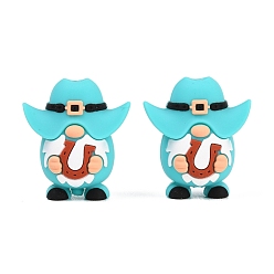 Gnome Силиконовые декоративные бусины в ковбойском стиле, Небесно-голубой, гном, 31x27x17 мм, отверстие : 2.5 мм
