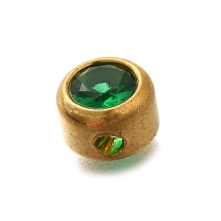 Изумруд 304 из нержавеющей стали горный хрусталь бисер, реальный 18 k позолоченный, просверленный круглый, изумруд, 6x4 мм, отверстие : 1.2 мм