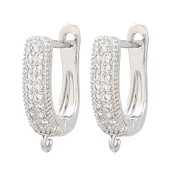 Platinum Rack Plating Brass Micro Pave Cubic Zirconia Hoop Earring Findings, with Loops, Long-Lasting Plated, Platinum, 16.5x13x3.5mm, Hole: 1.2mm, Pin: 1mm