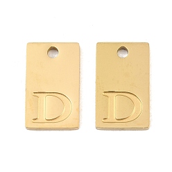 Letter D 304 Stainless Steel Pendants, Rectangle with Letter Charms, Real 18K Gold Plated, Ion Plating(IP), Letter D, 16x10x1.4mm, Hole: 1.8mm