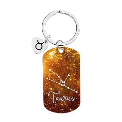 Taurus Twelve Constellations Metal Keychains, Oval Rectangle, Taurus, 8cm
