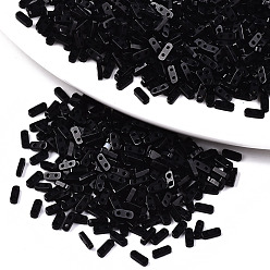 Black FGB 2-Hole Glass Seed Beads, Opaque Colours, Rectangle, Black, 4.5~5x2x1~1.5mm, Hole: 0.5~0.8mm, about 4000pcs/bag
