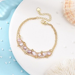 PeachPuff Brass Cable Chains Bracelets, 304 Stainless Steel Natural Cultured Freshwater Pearl Link Bracelets, Nuggets, Golden, PeachPuff, 7.48 inch(19cm)