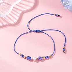 Синий Плетеные браслеты из стеклянных и бисера, плетеные браслеты из нейлоновой нити для женщин, синие, внутренний диаметр: 1.97~3.82 дюйм (5~9.7 см)