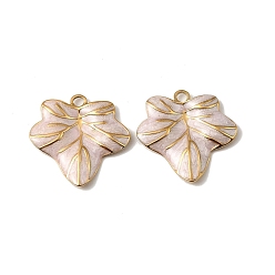 Pink 304 подвески из нержавеющей стали, лист прелести, с эмалью, реальный 18 k позолоченный, ионное покрытие (ip), розовые, 31x31x3 мм, отверстие : 3 мм