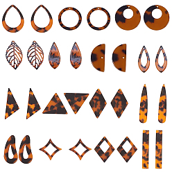 Mixed Color Cellulose Acetate(Resin) Big Pendants, Mixed Color, 7.4x7.3x2.5cm, 30pcs/box