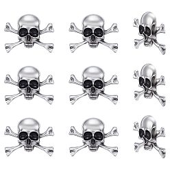 Argent Antique 10 Lot de fermoirs de revers en alliage pour vêtements de sac à dos, parfaits pour Halloween, crâne et os, argent antique, 24.5x31.5mm
