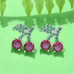 Платина Латунные микро проложить серьги стержня кубического циркония, стойки покрытие, долговечный, без свинца и без кадмия, вишня, платина, 13x13 мм